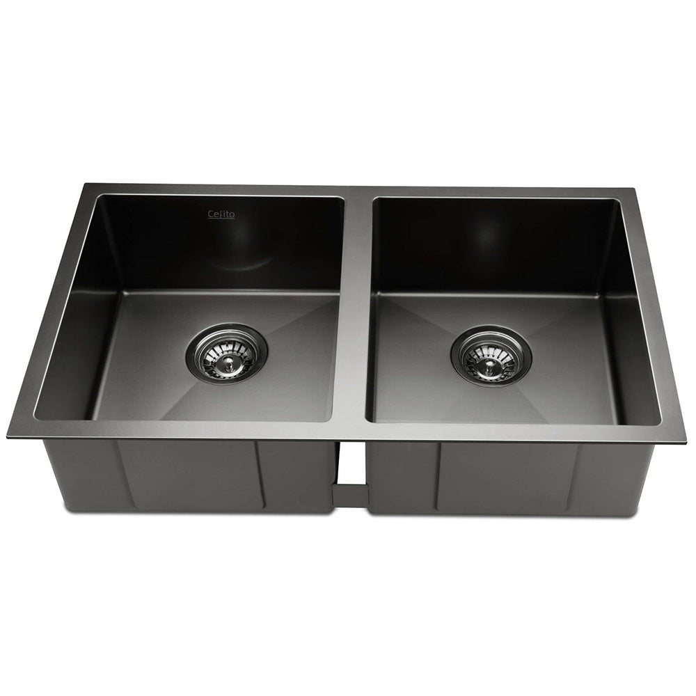 Cefito 77cm x 45cm Stainless Steel Kitchen Sink Under/Top/Flush Mount Black