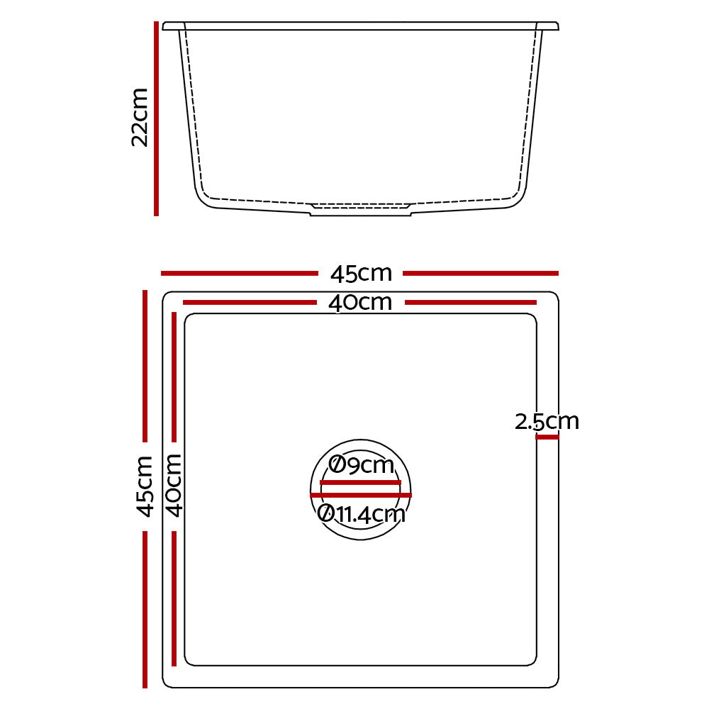 Cefito Stone Kitchen Sink 450X450MM Granite Under/Topmount Basin Bowl Laundry Black