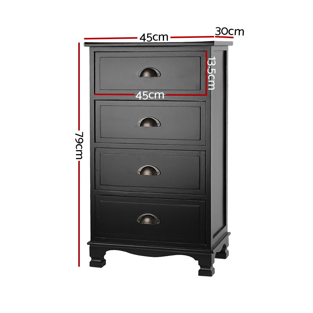 Artiss Vintage Bedside Table Chest 4 Drawers Storage Cabinet Nightstand Black