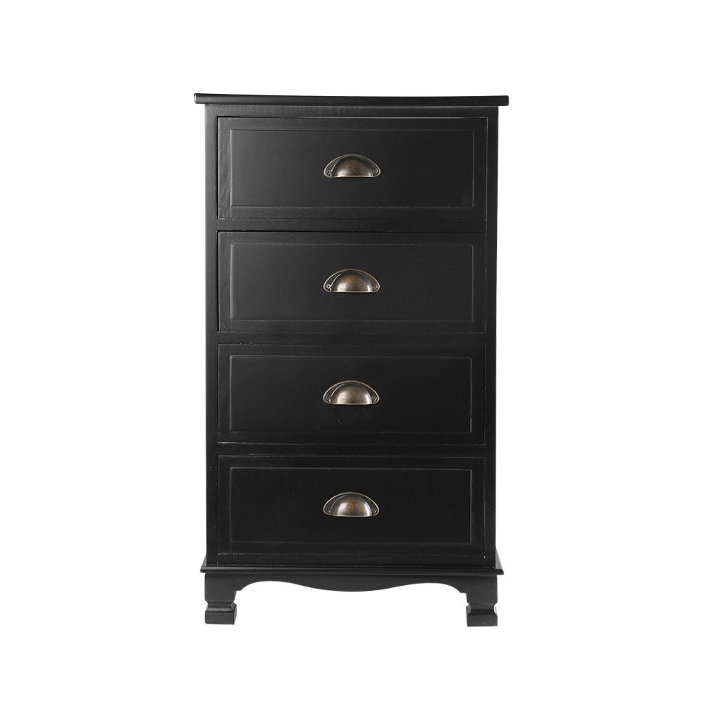 Artiss Vintage Bedside Table Chest 4 Drawers Storage Cabinet Nightstand Black