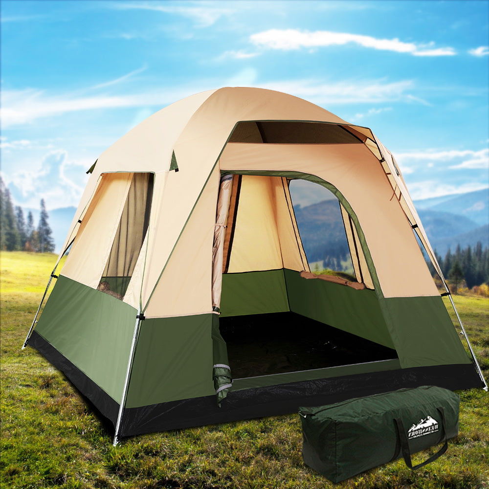 Weisshorn Family Camping Tent 4 Person Hiking Beach Tents Canvas Ripstop Green