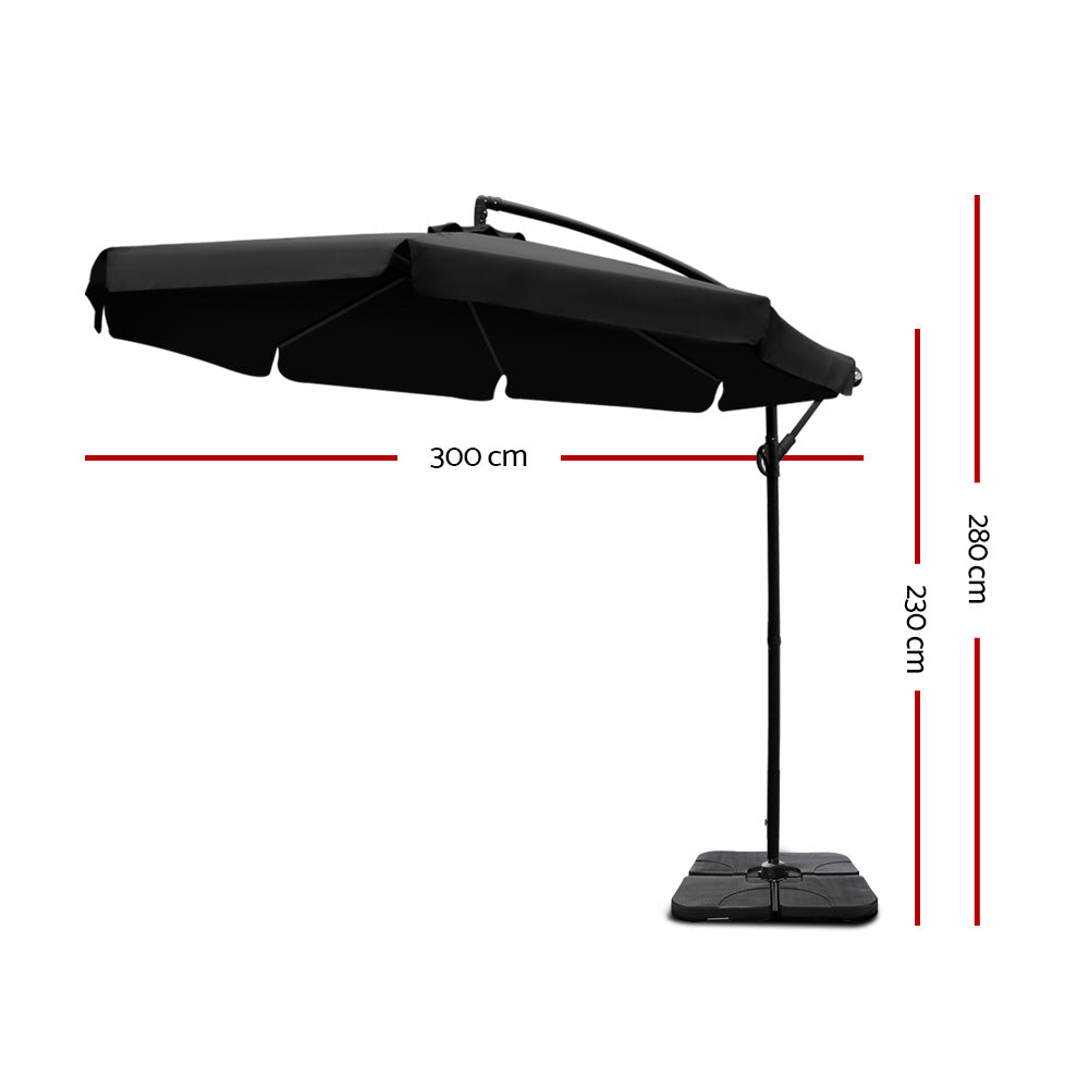 Instahut 3M Umbrella with 50x50cm Base Outdoor Umbrellas Cantilever Patio Sun Beach UV Black