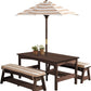 Outdoor Table & Bench Set with Cushions & Umbrella (Brown)