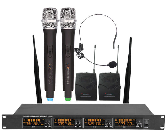 4 Channel UHF Wireless Microphone System Rack Mountable LCD Display MIC98