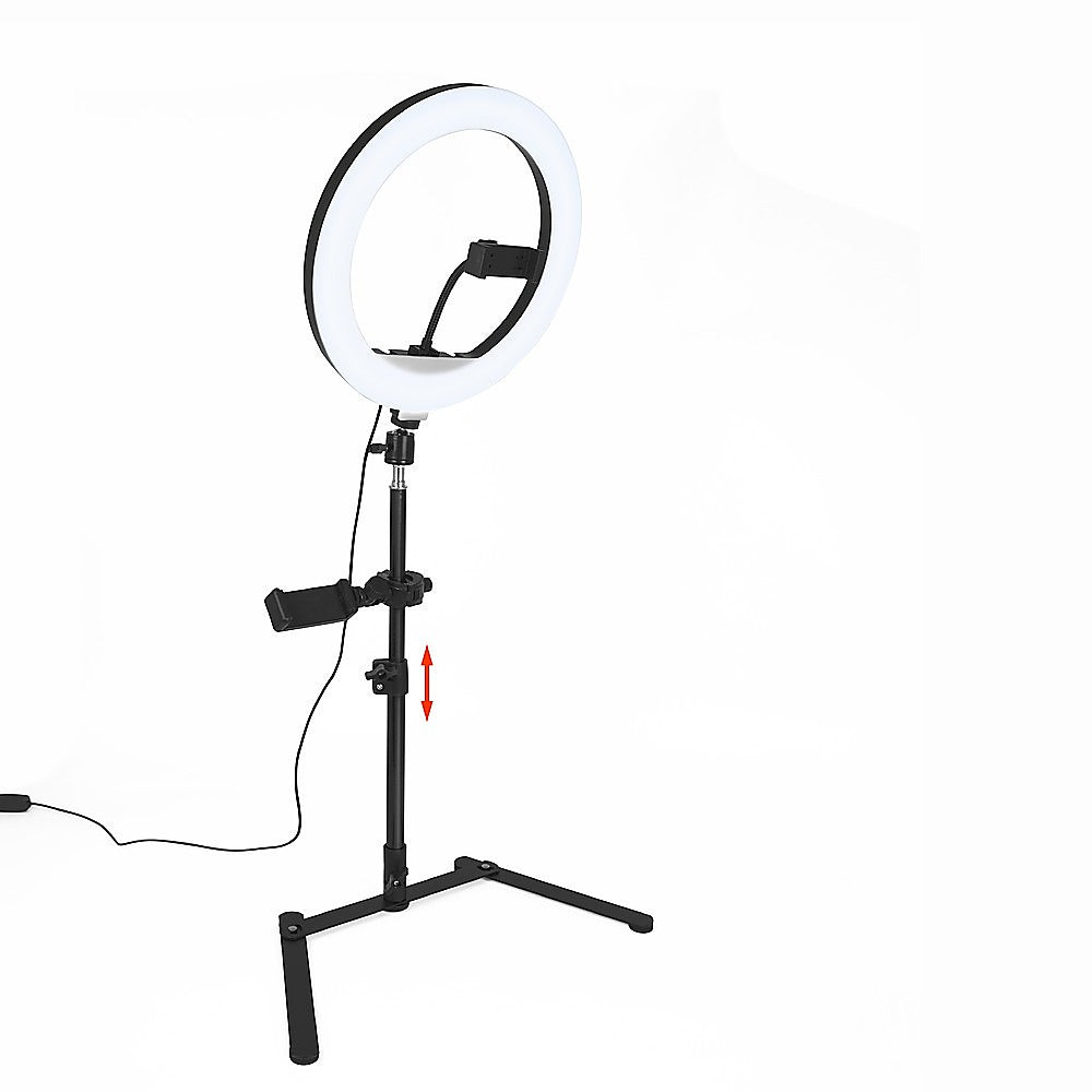 12 Inch LED Video Ring Light with Tabletop Light Stand and Phone Holder Black