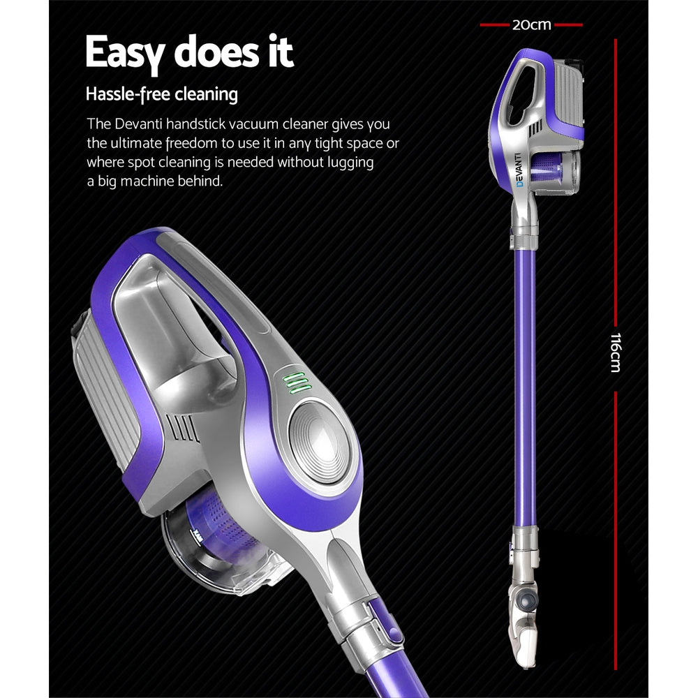 Devanti Cordless Stick Vacuum Cleaner - Purple & Grey