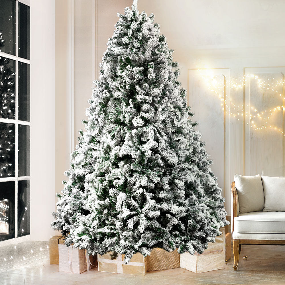 Jingle Jollys Christmas Tree 2.4M Xmas Trees Decorations Snowy 1500 Tips