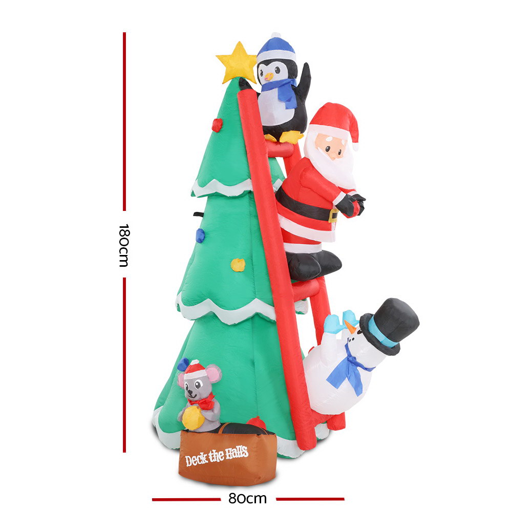 Jingle Jollys Inflatable Christmas Tree Santa 1.8M Decorations Outdoor LED Light